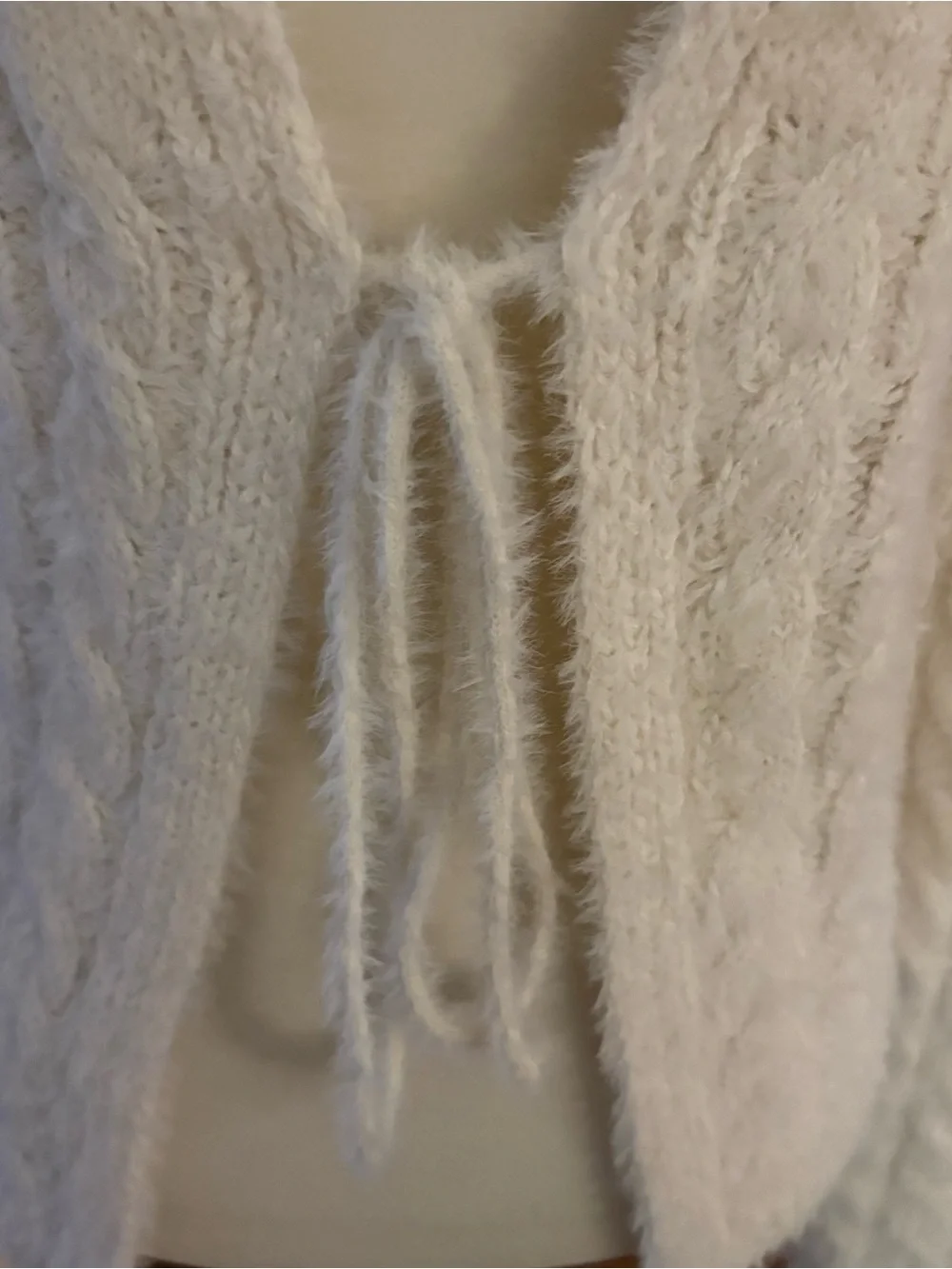 Blu pepper cozy  Cream Tie-Front Cable Knit Women's Sweater size L